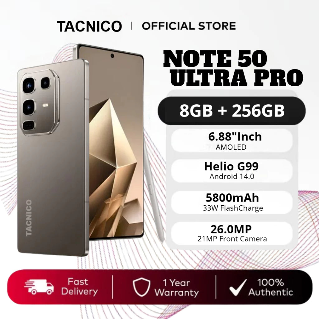 2026 TACNICO Note 50 Ultra Pro 5G Smartphone 8GB+256GB IPS AMOLED | 5800mAh Battery | 26MP AI Camera
