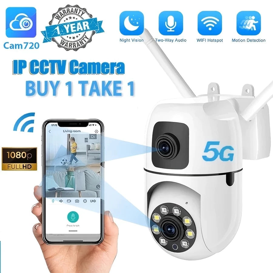 Buy1Take1 Dual Lens8MP+8MP 5G CCTV Camera IP Security No WIFI Needed Outdoor Full Color Night Vision