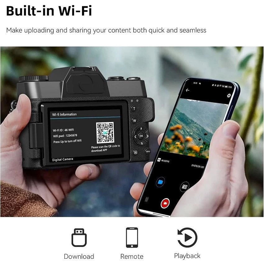 VETEK3 PRO 6K Digital Camera For Photography & Vlogging, 64MP Auto Focus Webcam for Live Streaming