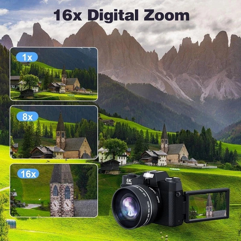 VETEK3 PRO 6K Digital Camera For Photography & Vlogging, 64MP Auto Focus Webcam for Live Streaming