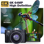 VETEK3 PRO 6K Digital Camera For Photography & Vlogging, 64MP Auto Focus Webcam for Live Streaming