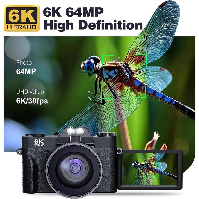 VETEK3 PRO 6K Digital Camera For Photography & Vlogging, 64MP Auto Focus Webcam for Live Streaming